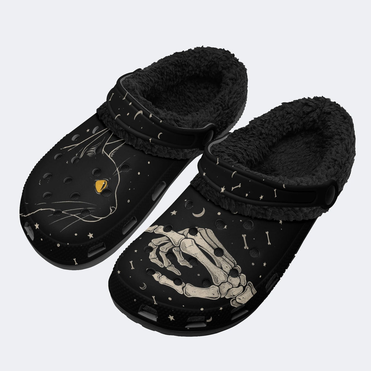 Gothic Cat Skeleton - Fur Lined Slippers/Sandals