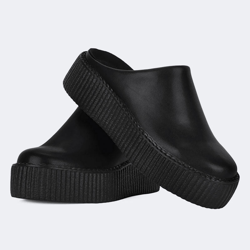 Black Leather Thick-soled Slippers