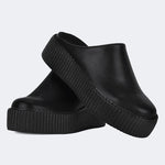 Black Leather Thick-soled Slippers