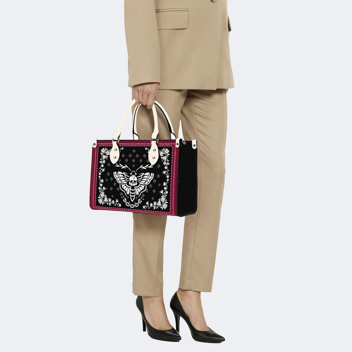White Death Moth Print - Leather Handbag