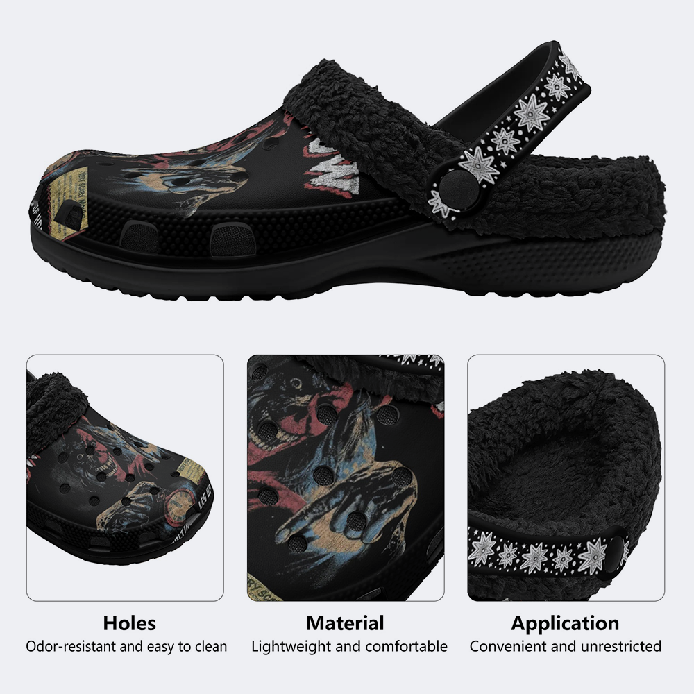 Horror Movie Vintage Graphic - Fur Lined Slippers/Sandals