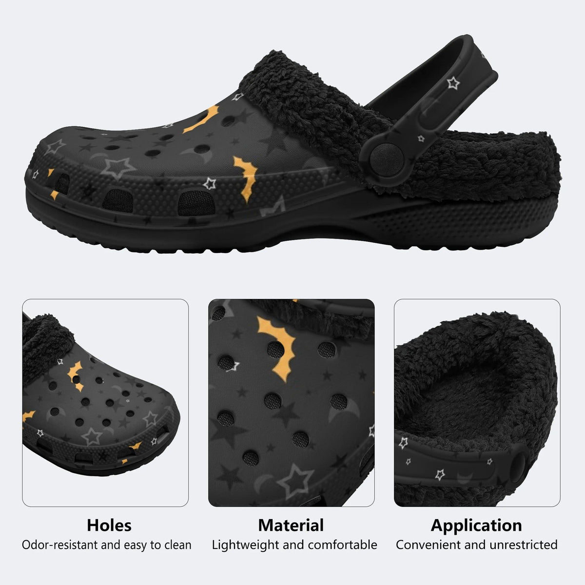 Gothmas Star Moon Bats - Fur Lined Slippers/Sandals