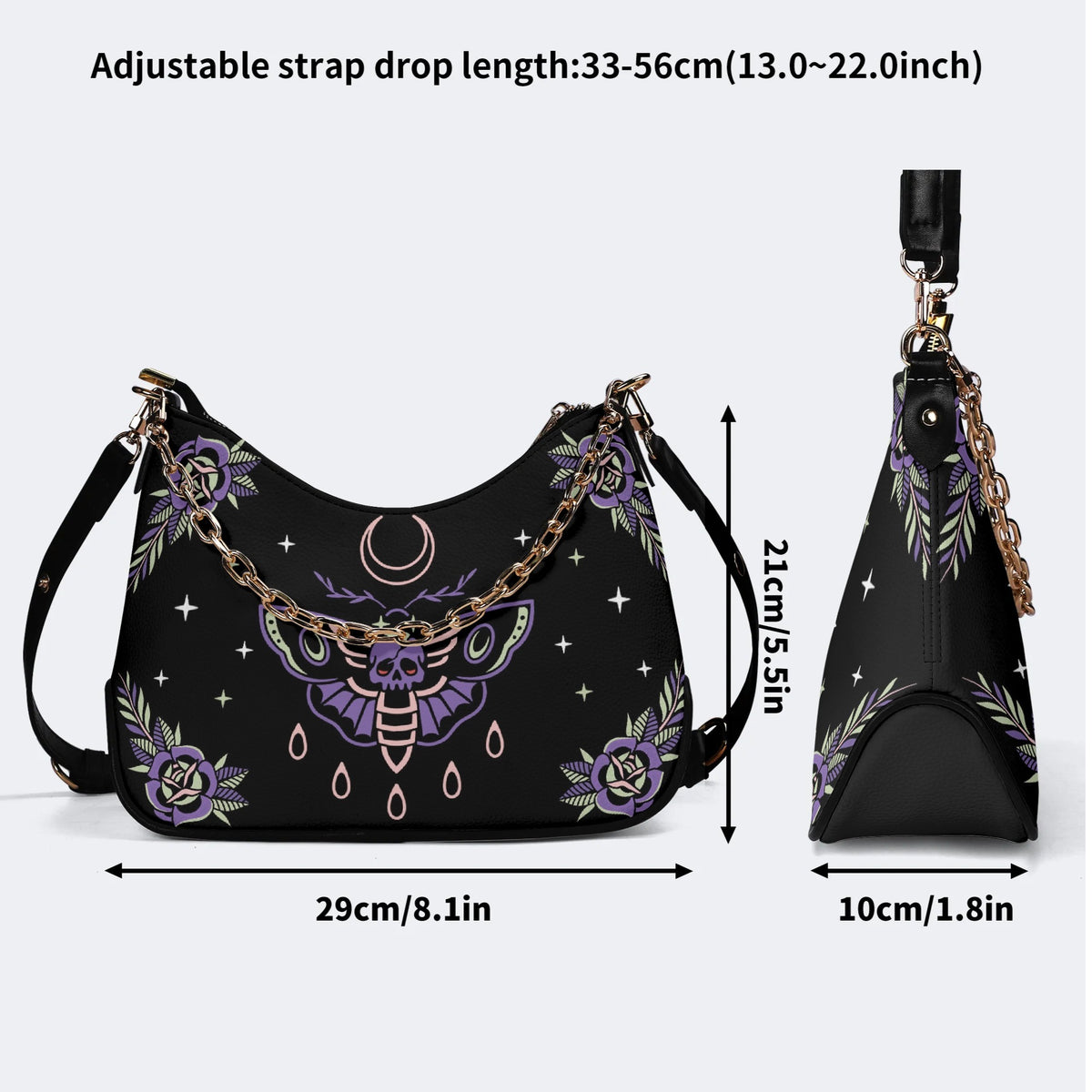 Purple Death Moth Print - Leather Crossbody Bag