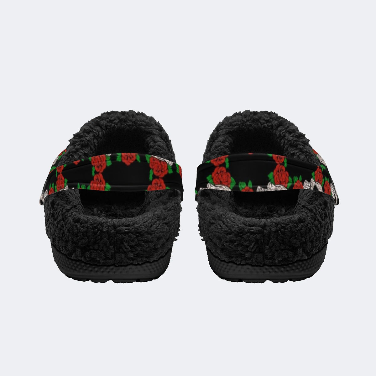 Vintage Skull Red Roses - Fur Lined Slippers/Sandals