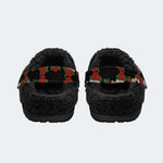 Vintage Skull Red Roses - Fur Lined Slippers/Sandals