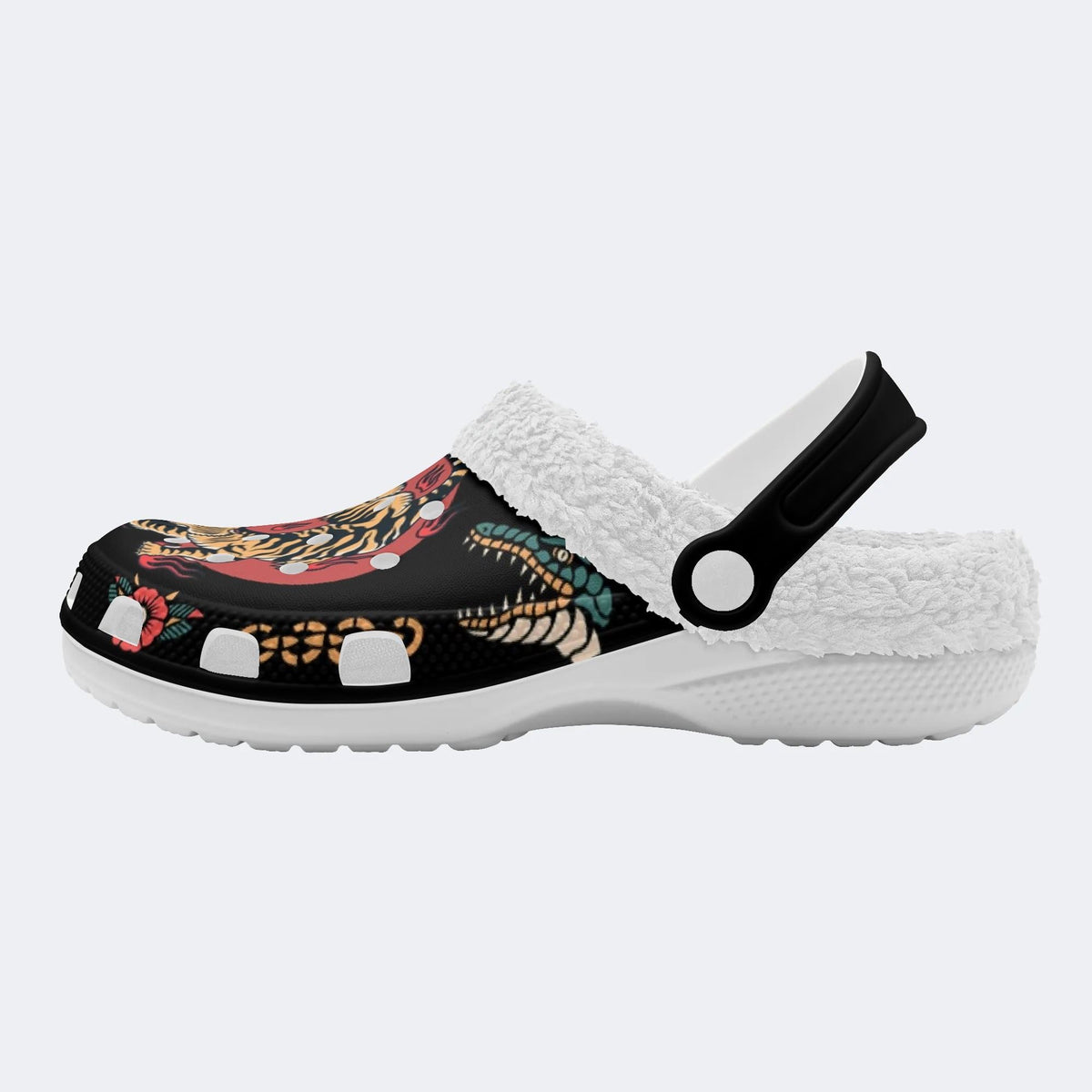 Tiger And Crocodile Print - Fur Lined Slippers/Sandals