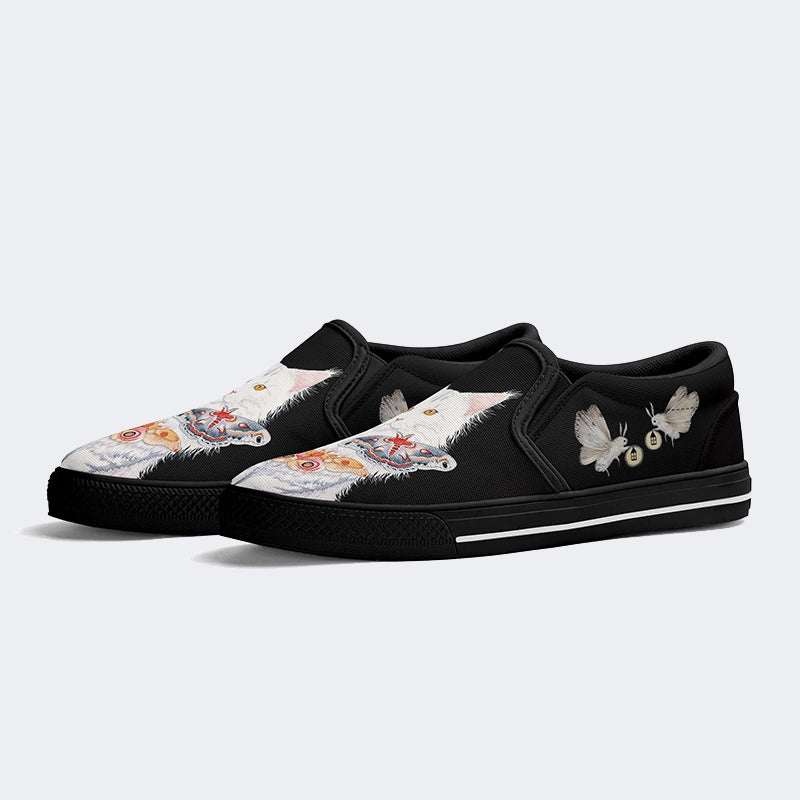 Cat And Butterfly Pattern Print - Slip On Shoes