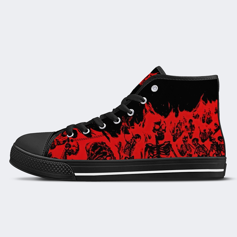 Unisex Fire Skull Print - High Top Canvas