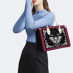 White Death Moth Print - Leather Handbag