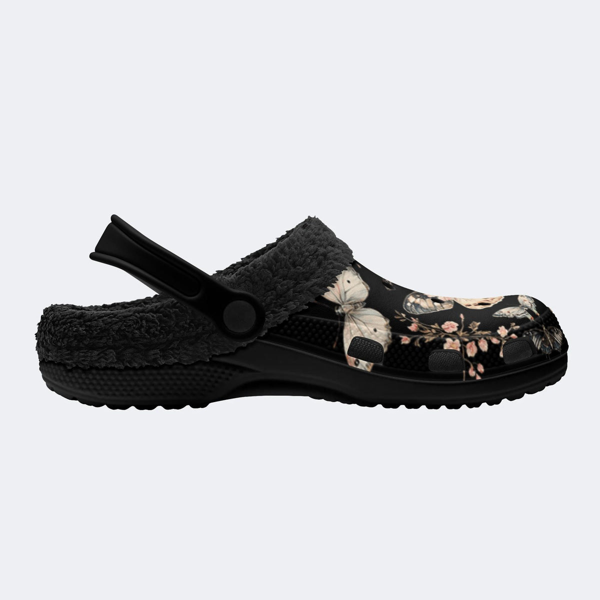 Vintage Butterfly Floral Print - Fur Lined Slippers/Sandals