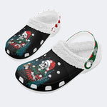 Horror Christmas Skull Print - Fur Lined Slippers/Sandals