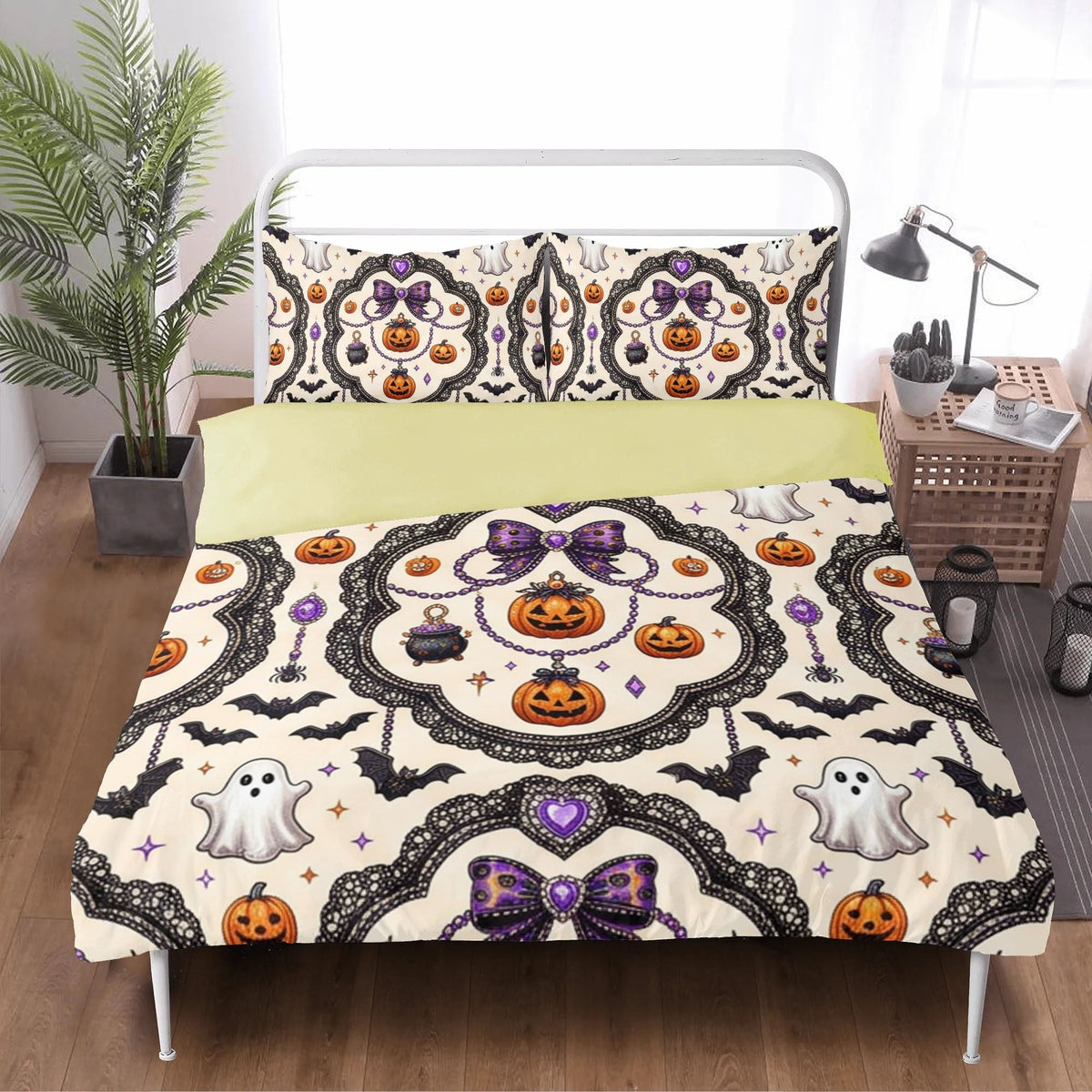 Gothic Halloween Pumpkin Print - Three Piece Bedding Set