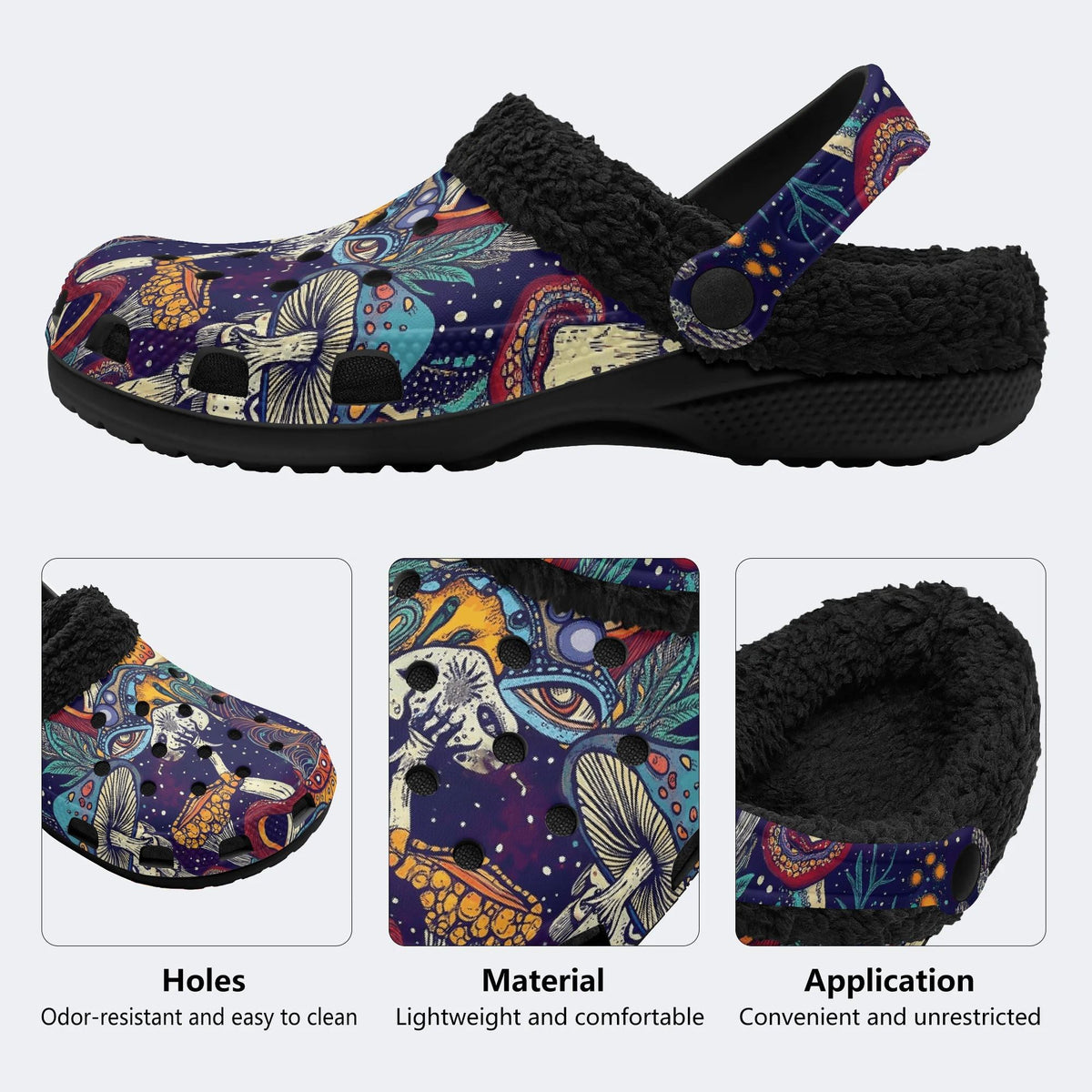 Gothic Occult Trippy Mushroom Cosmic Eye - Fur Lined Slippers/Sandals