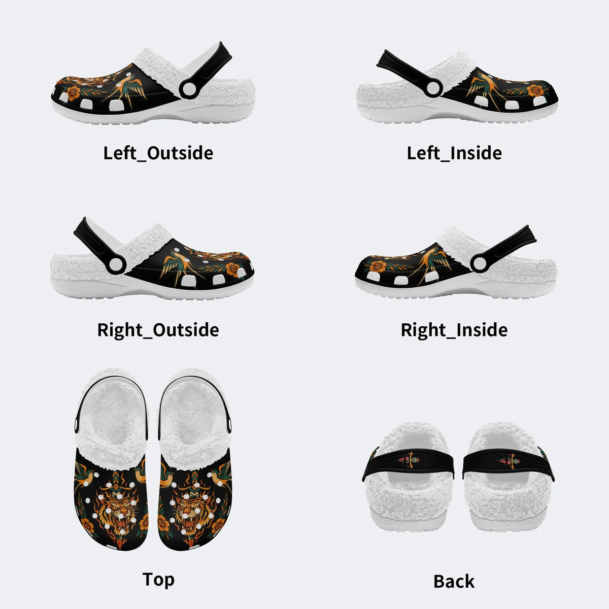 Old School Flame Tiger Print - Fur Lined Slippers/Sandals