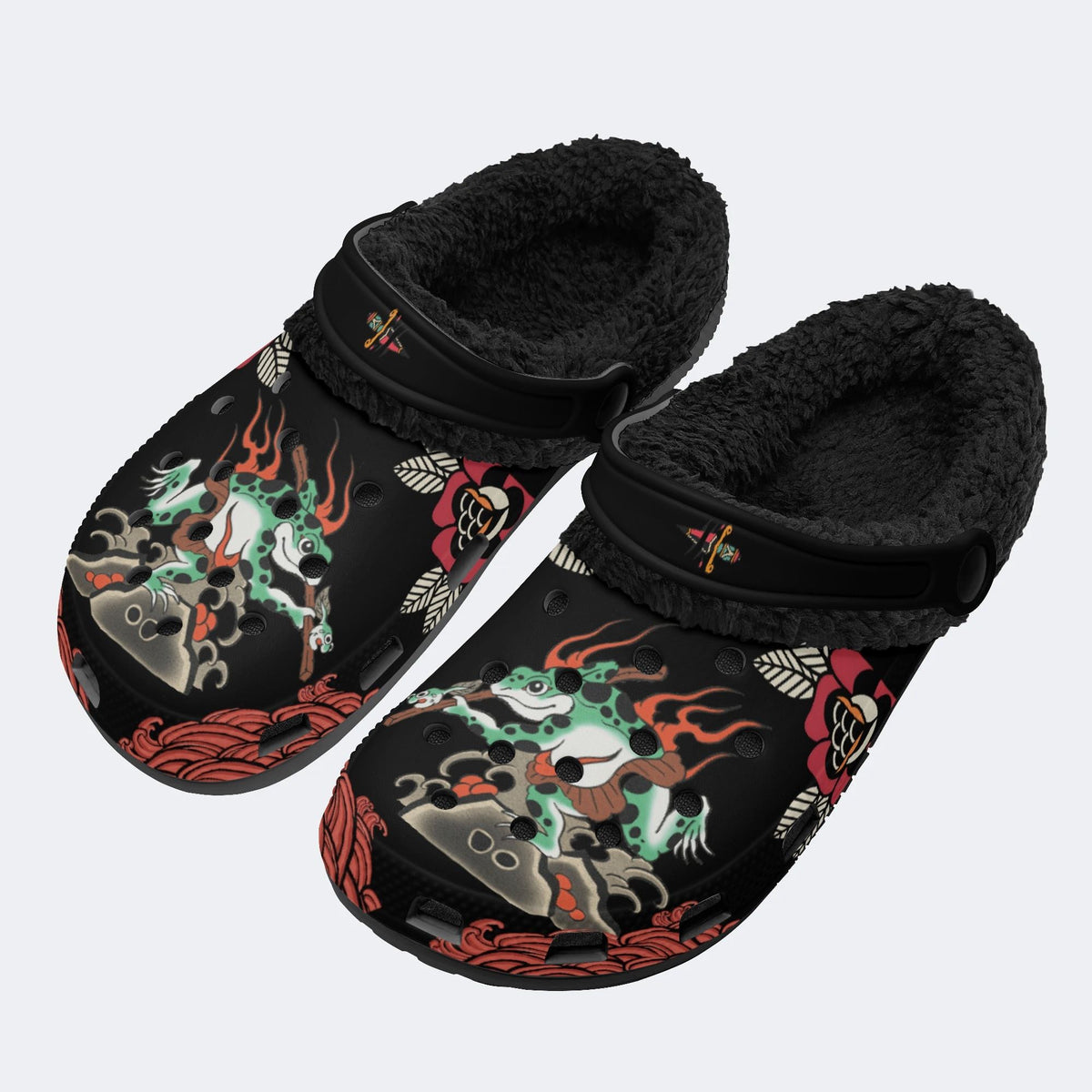 Japanese Samurai Frog Print - Fur Lined Slippers/Sandals