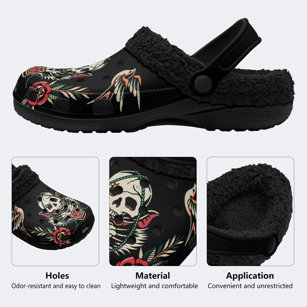 Skull Wolf Print - Fur Lined Slippers/Sandals