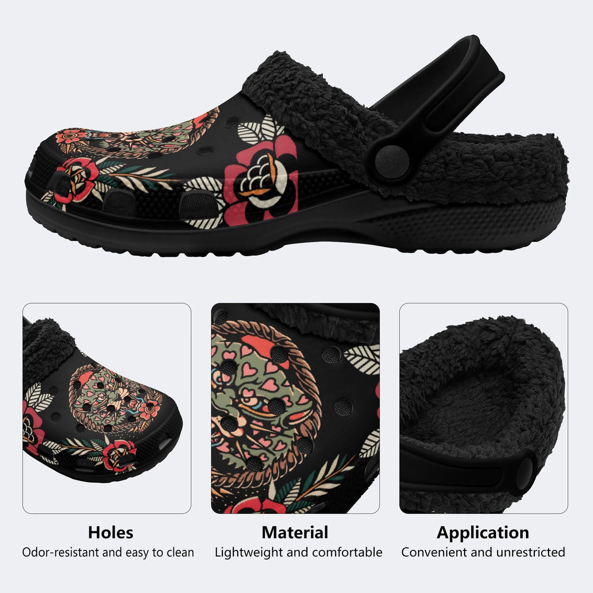 Old School Leopard Tattoo Print - Fur Lined Slippers/Sandals