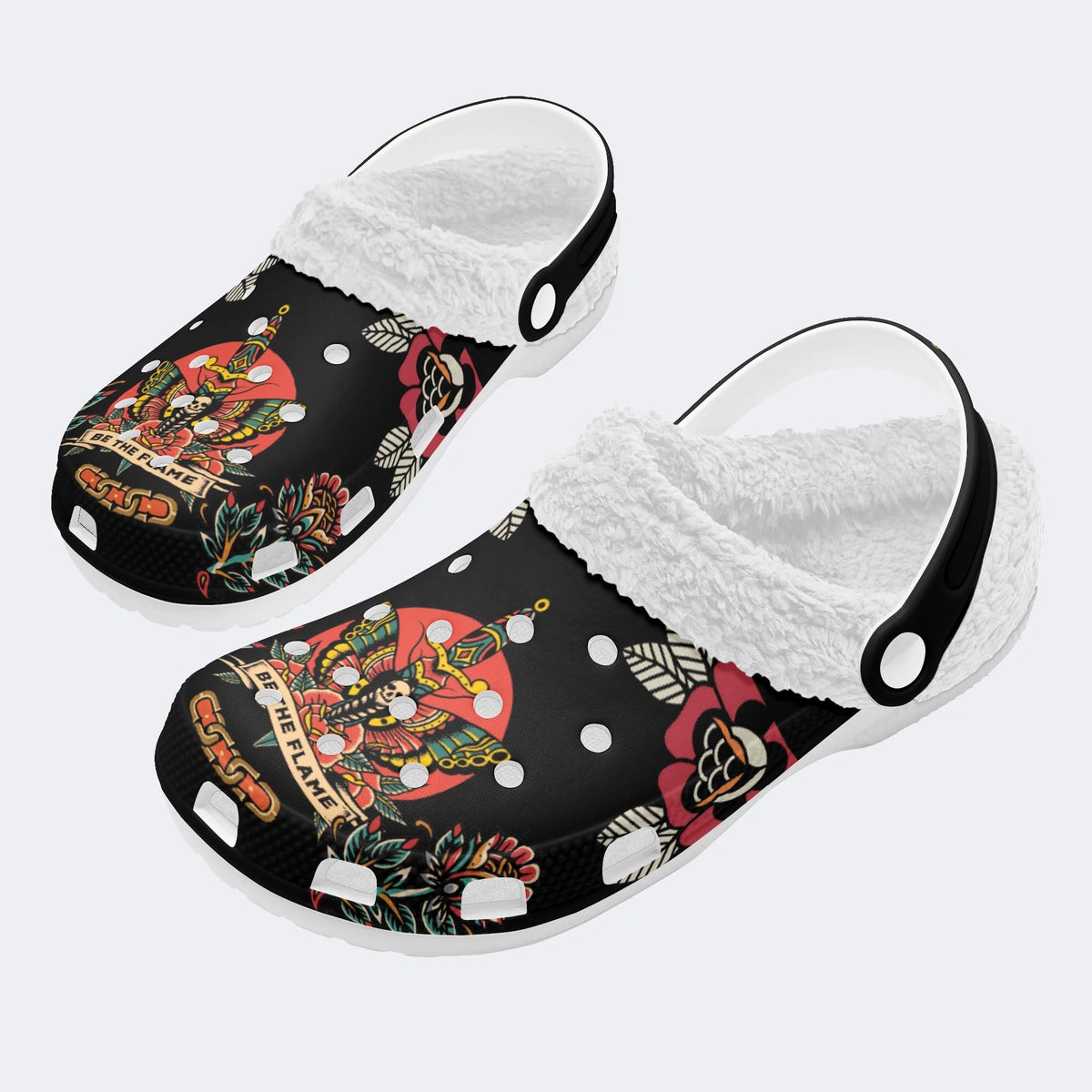 Be The Flame Death Moth Print - Fur Lined Slippers/Sandals