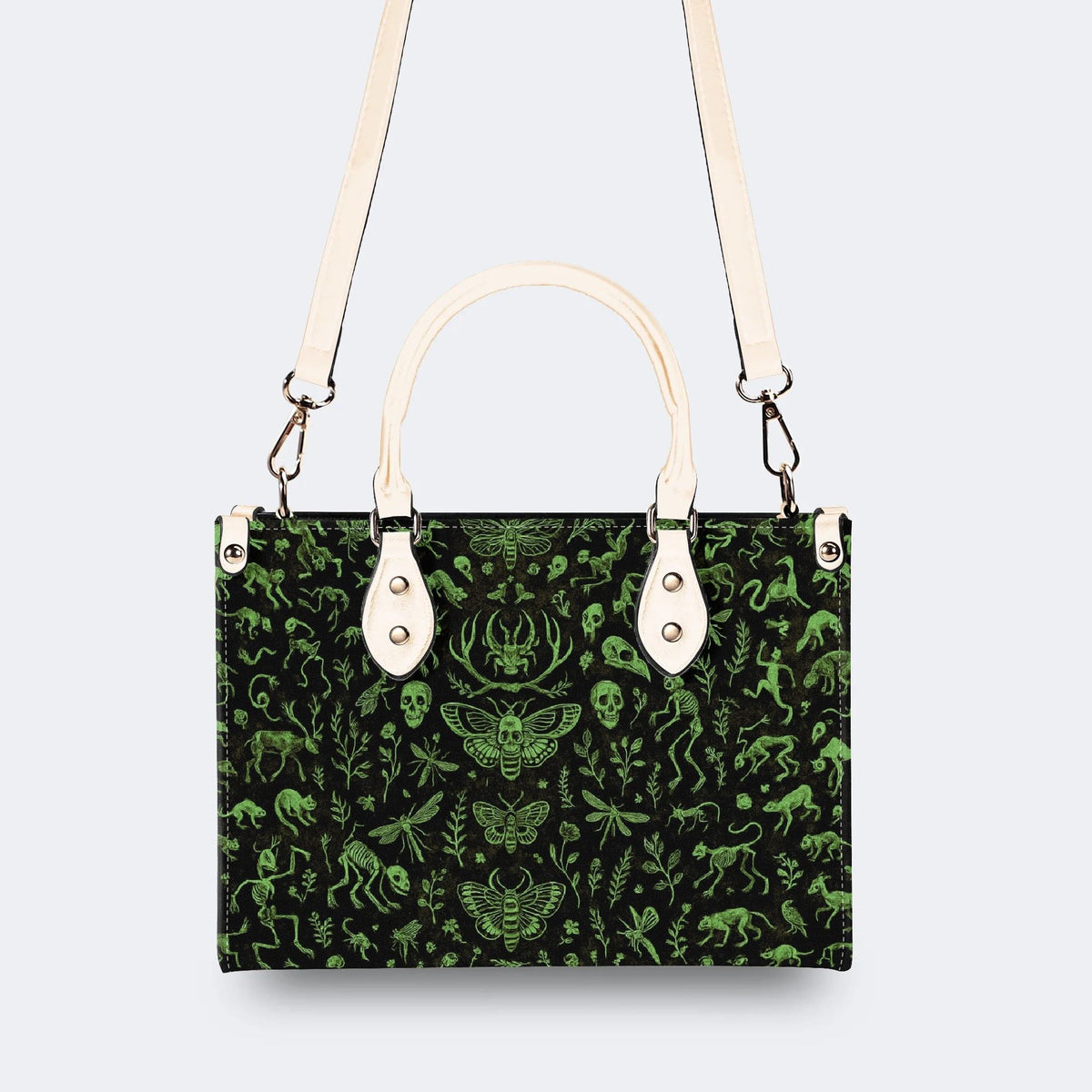 Death Moth And Animal Skeleton - Leather Handbag