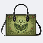 Green Death Moth Floral Print - Leather Handbag