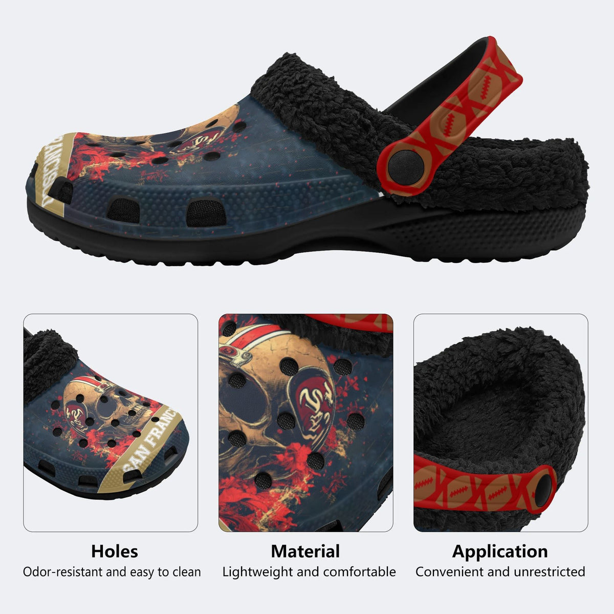 Super Bowl Skull Print - Fur Lined Slippers/Sandals