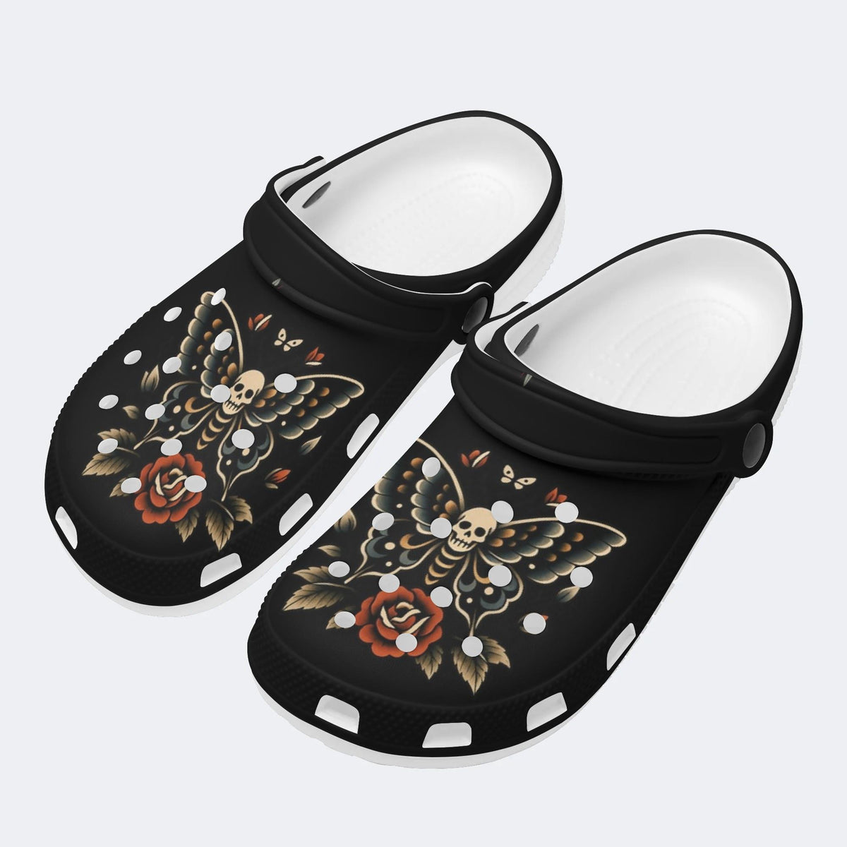 Skull And Moth Print - Slippers/Sandals