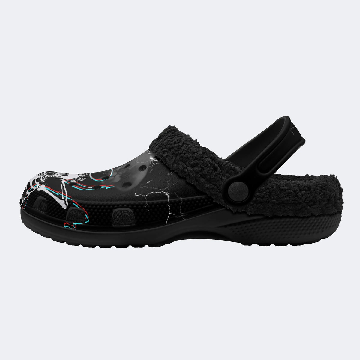Gothic Lightning Skeleton - Fur Lined Slippers/Sandals