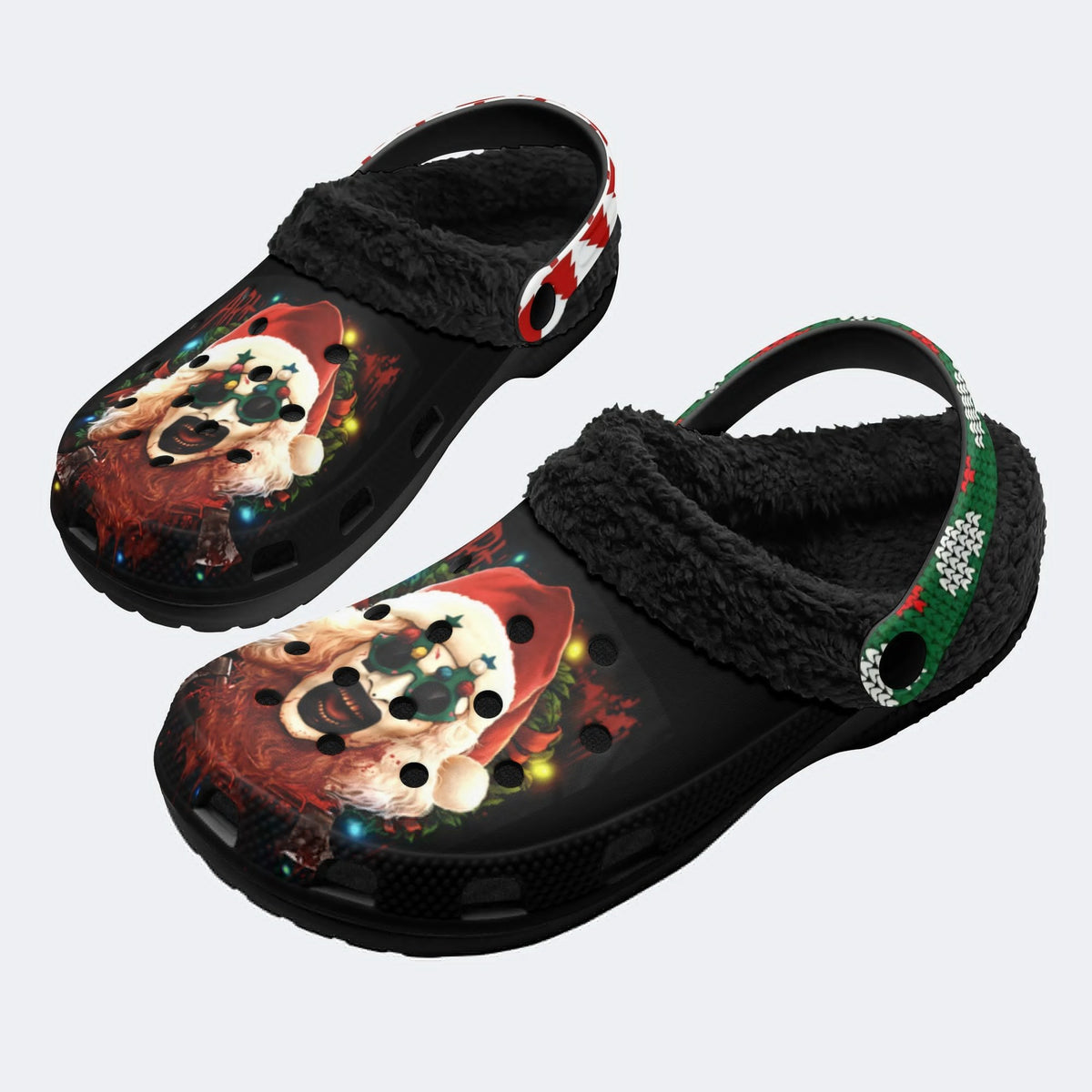 Horror Santa Claus Ghostface Print - Fur Lined Slippers/Sandals