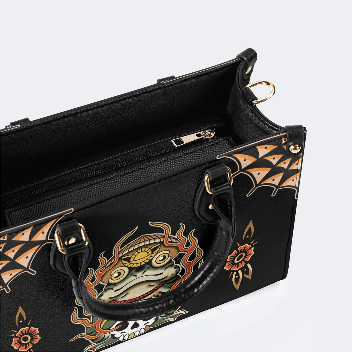Japanese Style Frog Print - Leather Handbag