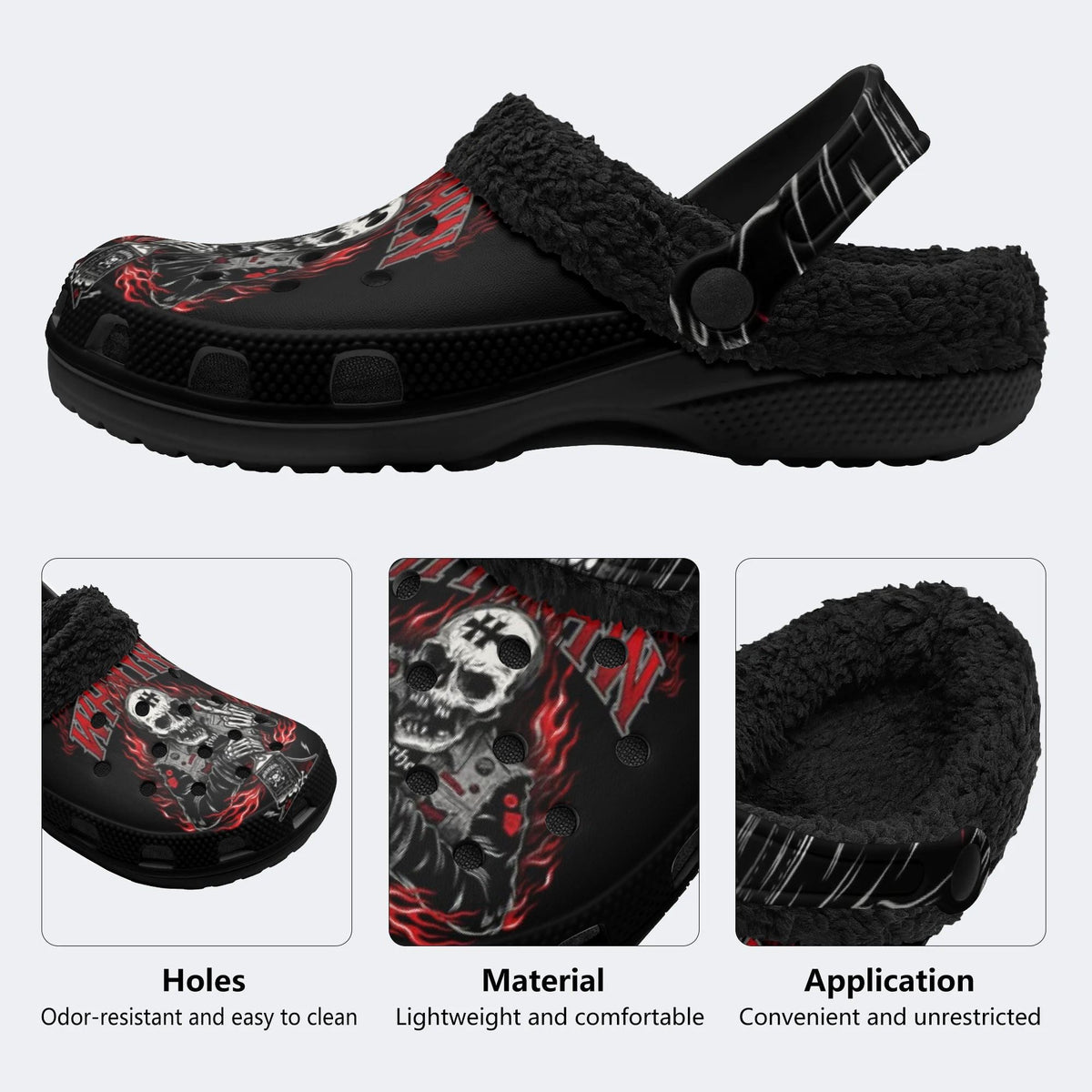 Gothic Hell Biker Skull - Fur Lined Slippers/Sandals