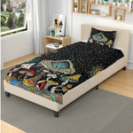 Retro Dark Mushroom Eyes Halloween Print - Three Piece Bedding Set
