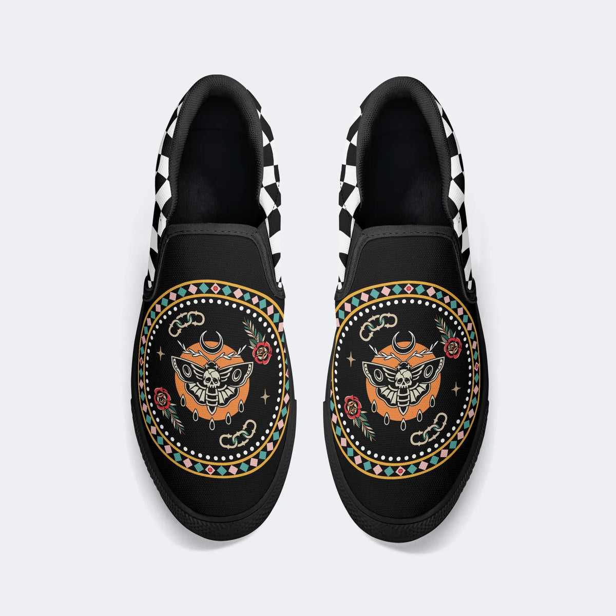 Death Moth Vintage Print - Slip On Shoes