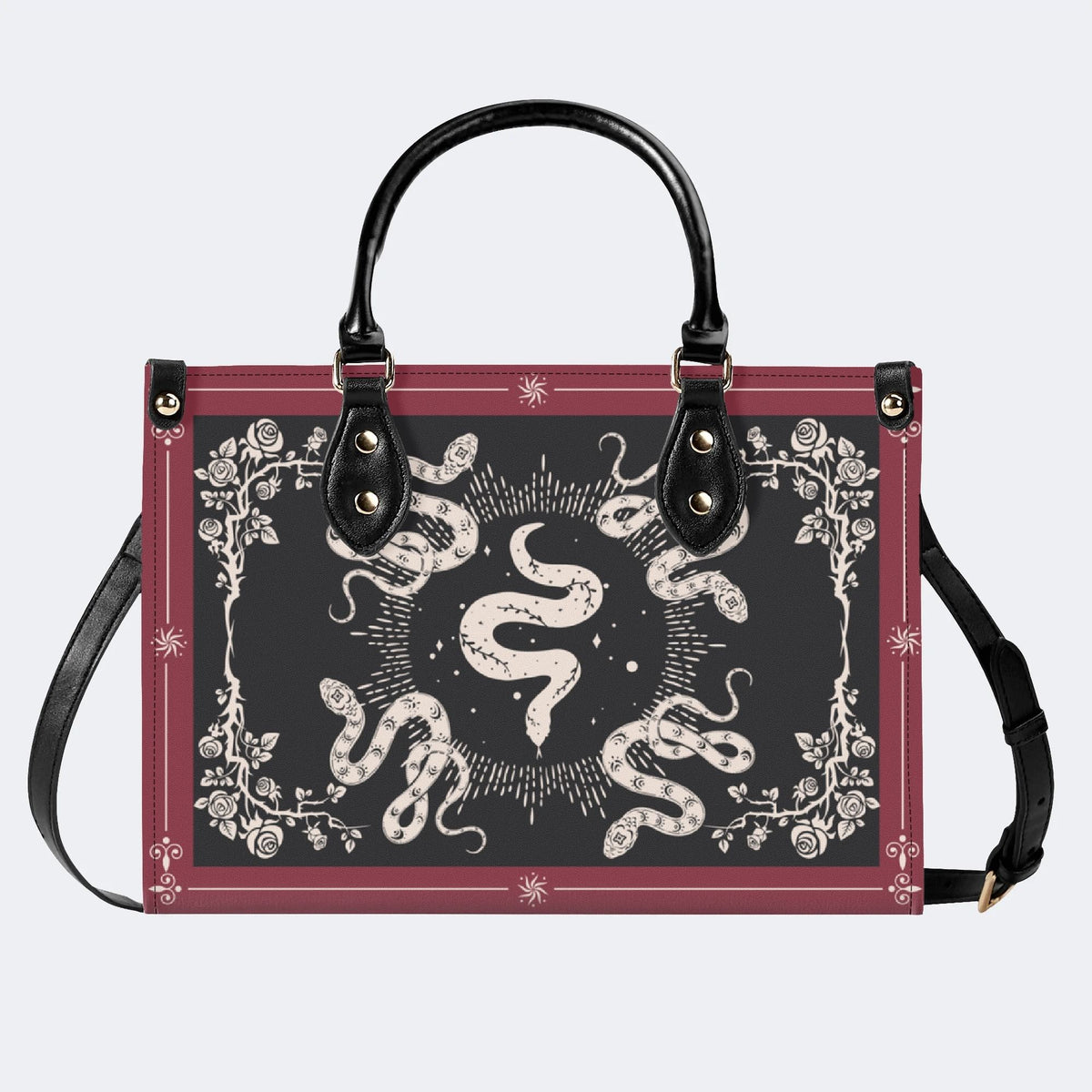 Inscribed Viper Print - Leather Handbag