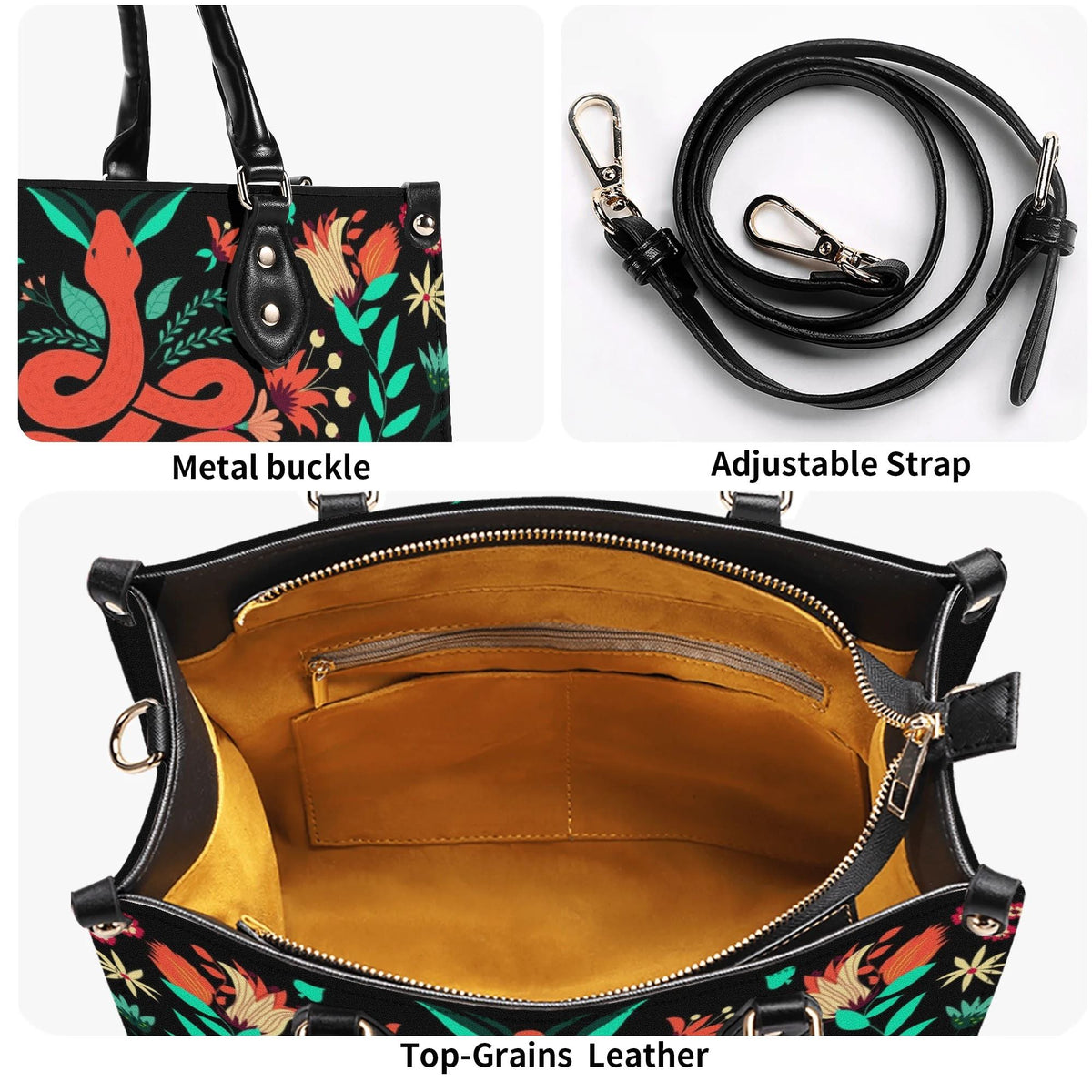 Red Snake Print - Leather Handbag