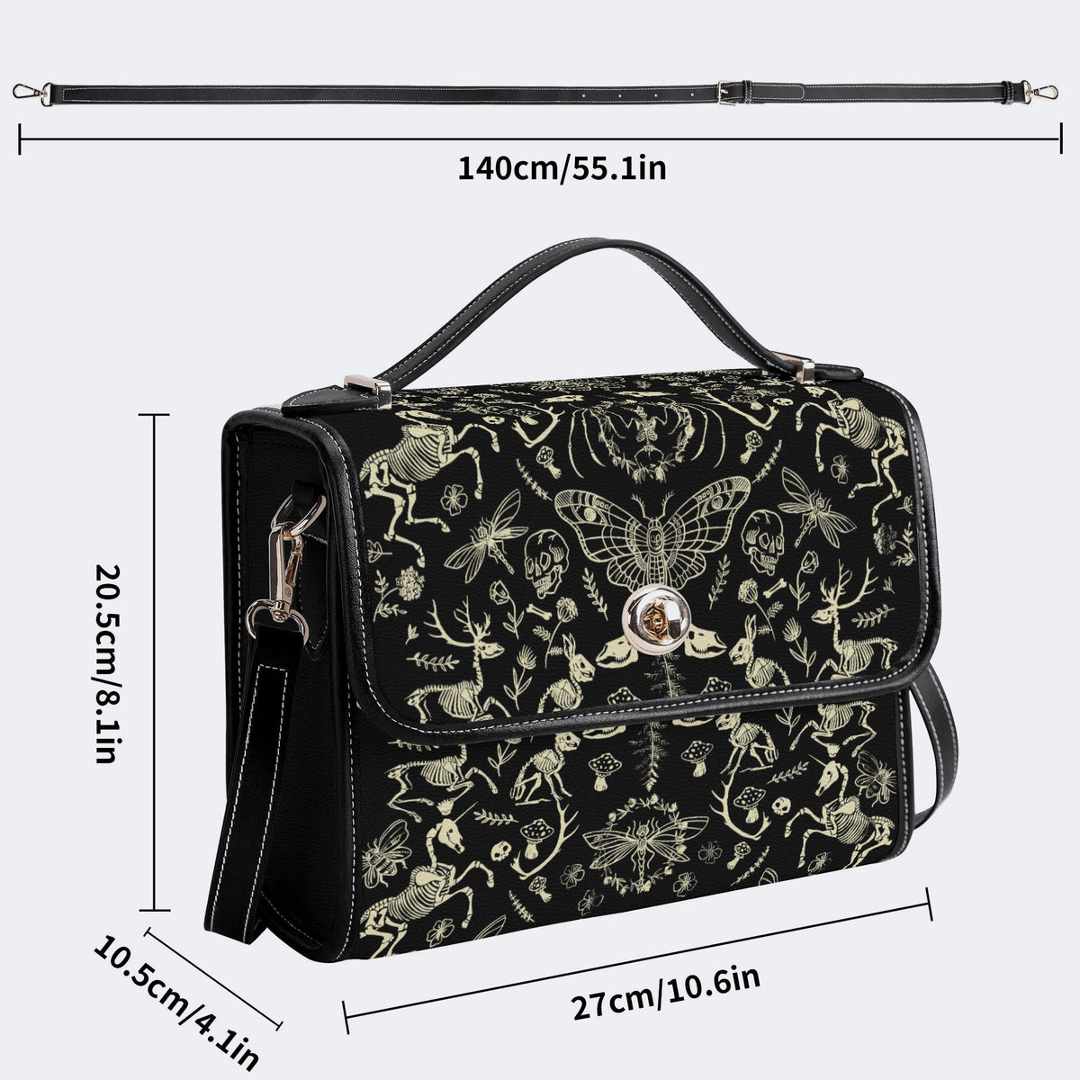 Dark Cottagecore Forest Animal Bones Print - Leather Satchel Bag