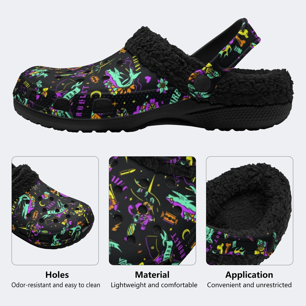Gothic Dark Rock Skull - Fur Lined Slippers/Sandals