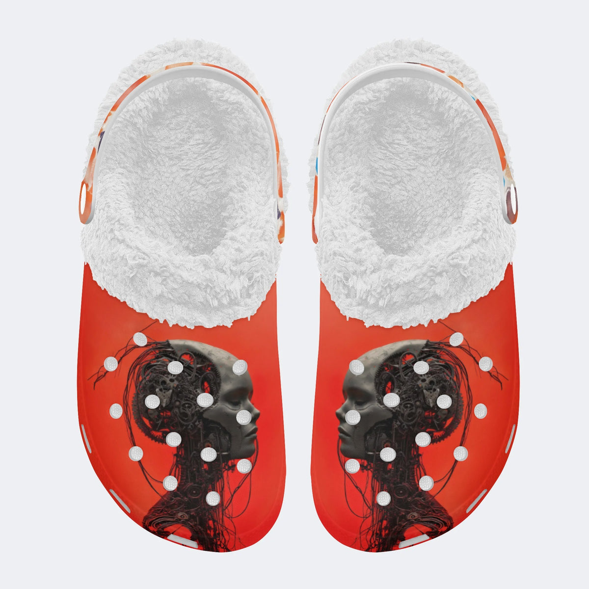 Unisex Robot Print - Fur Lined Slippers/Sandals