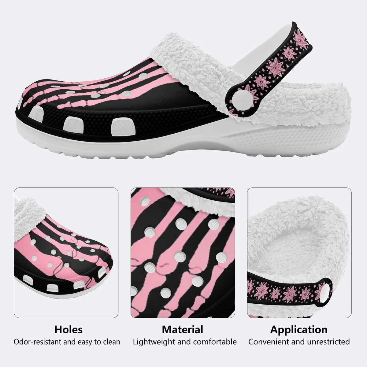 Pink Gradient Skeleton Toes Skull - Fur Lined Slippers/Sandals