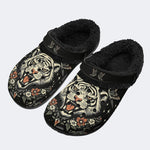 Tiger With Flower VintagePrint - Fur Lined Slippers/Sandals