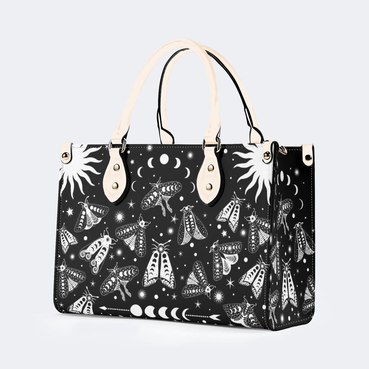 Vintage Dark Moth Print - Leather Handbag