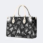 Vintage Dark Moth Print - Leather Handbag