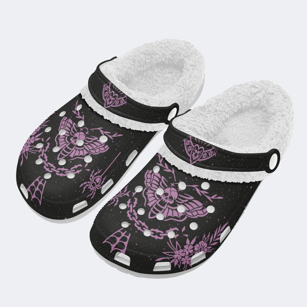 Death Moth Vintage Print - Fur Lined Slippers/Sandals