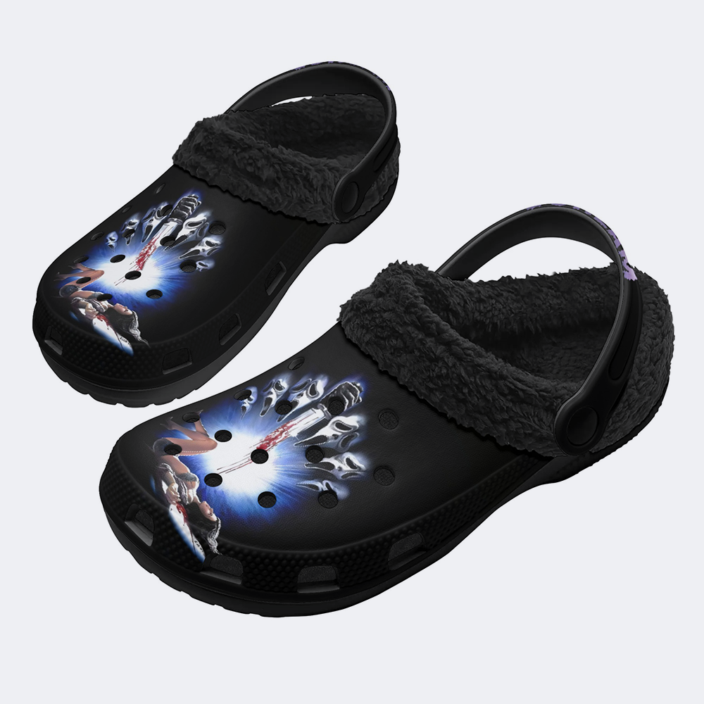 Horror Print - Fur Lined Slippers/Sandals