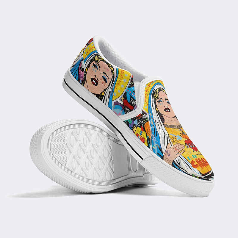 Unisex Christ Mary Graffiti Art Print - Slip On Shoes