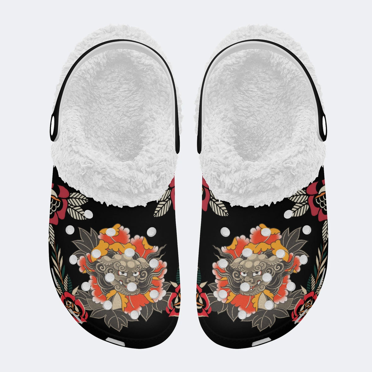 Unisex Tang Lion Print - Fur Lined Slippers/Sandals