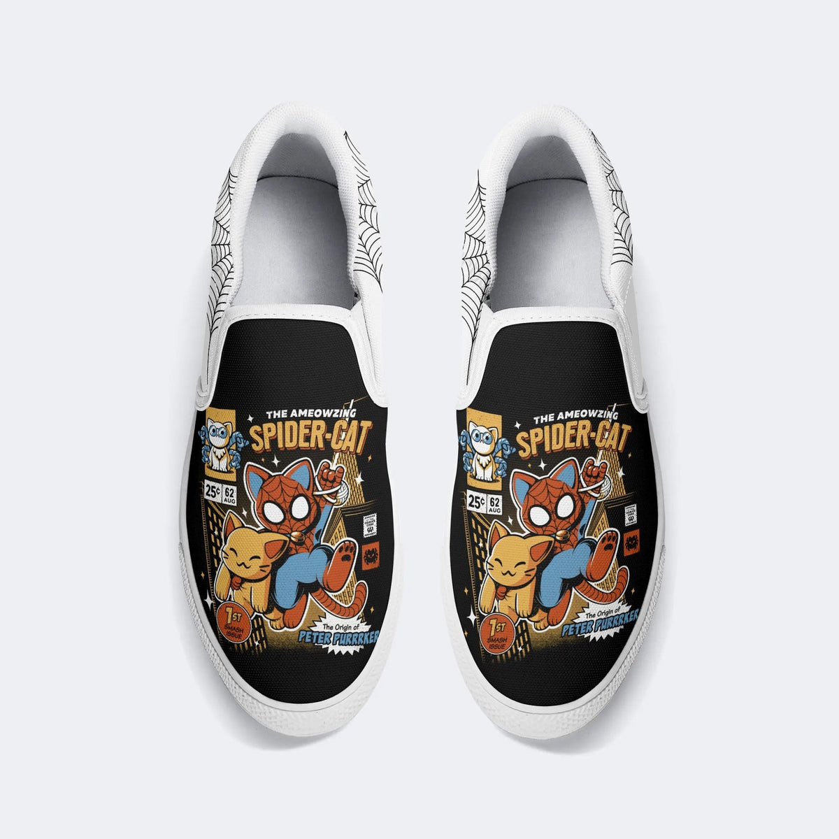 Spider Cat Print - Slip On Shoes