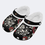 Skull Death Moth Print - Fur Lined Slippers/Sandals