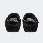 Gothic Monochrome Skull Rose Thorn‑Fur Lined Slippers/Sandals