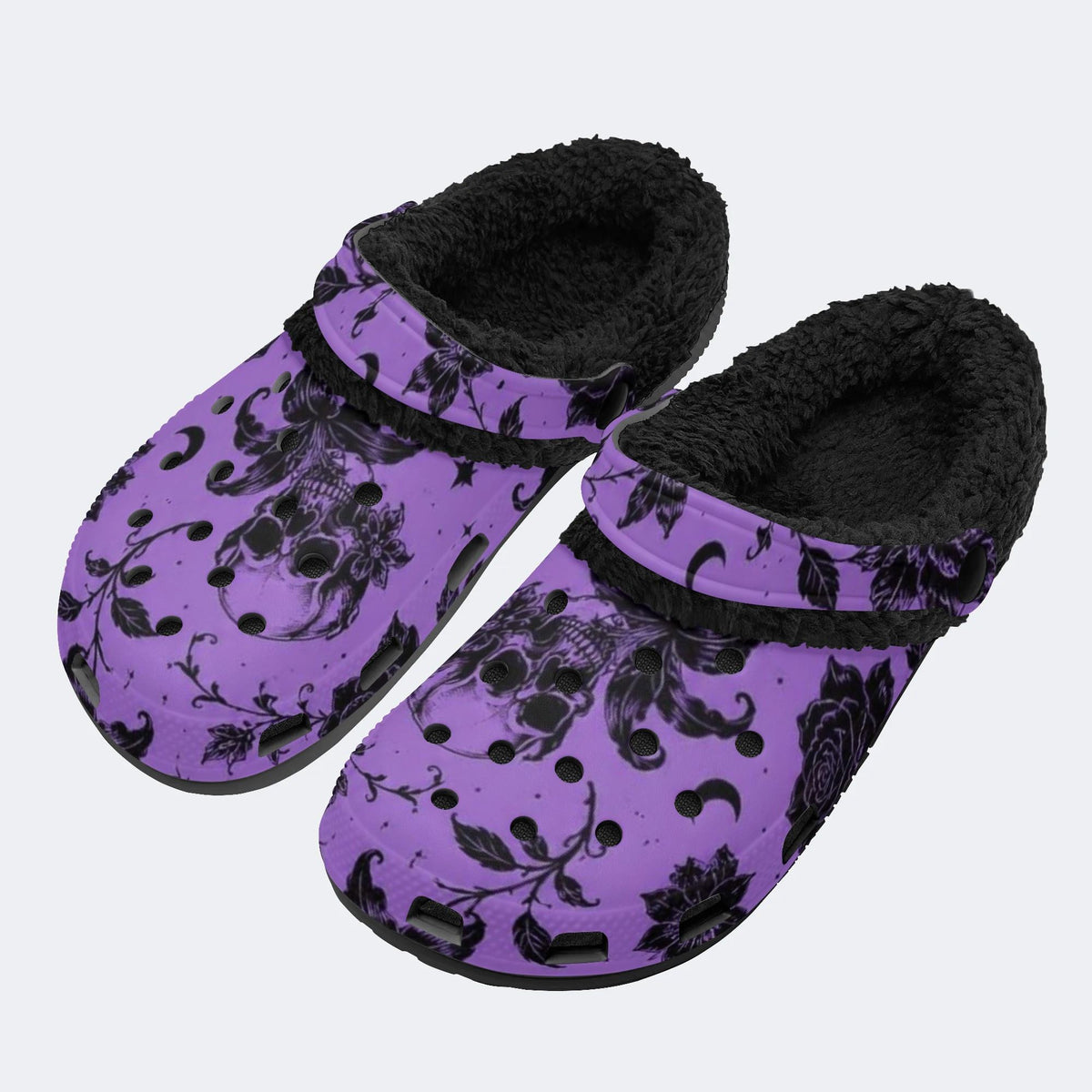 Moon Skull Floral - Fur Lined Slippers/Sandals