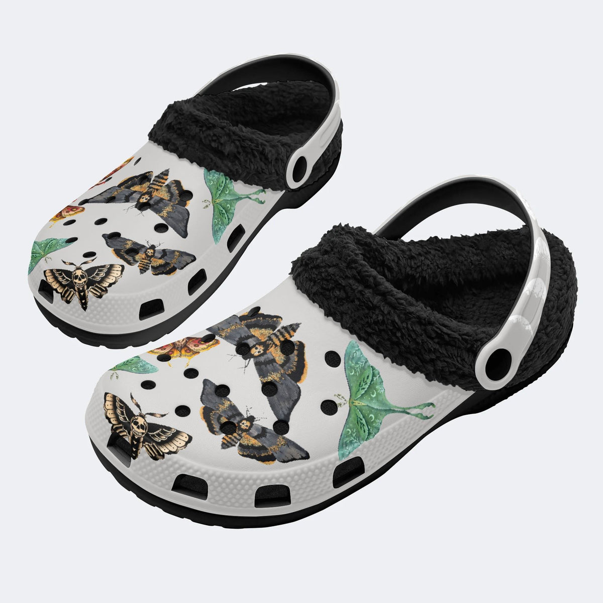 Death Skull Moth Print - Fur Lined Slippers/Sandals